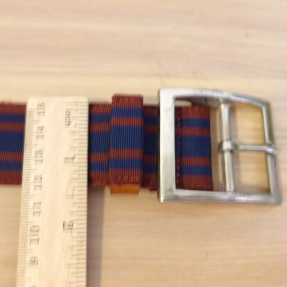 Belt Leather Buckle 36 Brown‎ Blue Red Striped Preppy Adult Fabric Nylon Classic - Picture 9 of 11